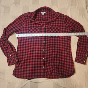 Croft & Barrow Top Medium Red Women's Plaid Button Up Casual Top